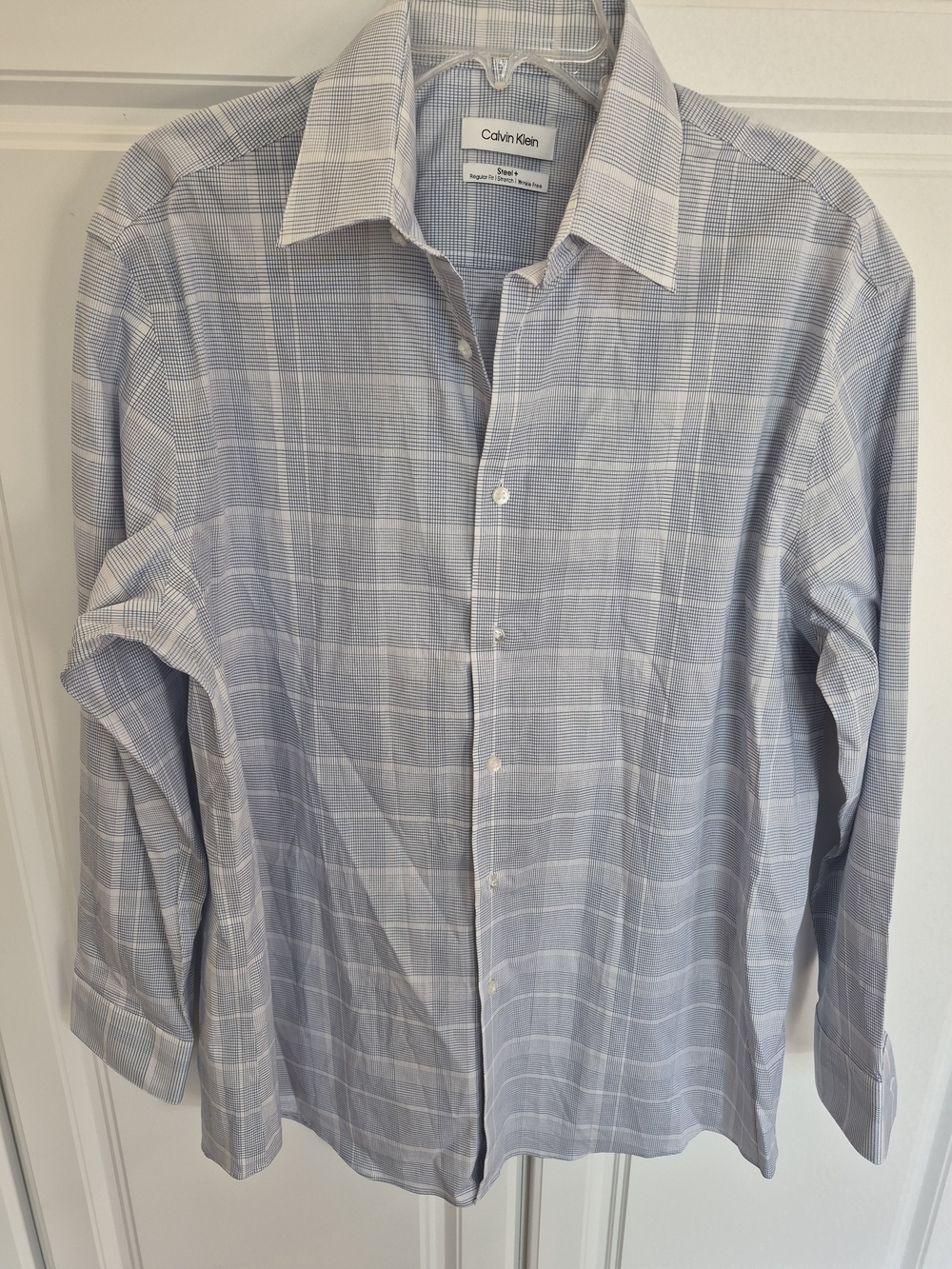 Calvin Klein Men's Light Blue Checked Dress Shirt